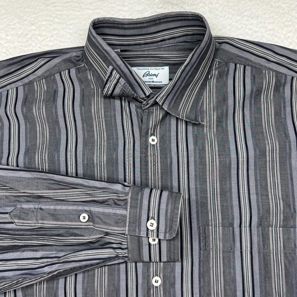 Brioni Shirt Mens Large Multicolor Striped Button Down Casual Made In Italy